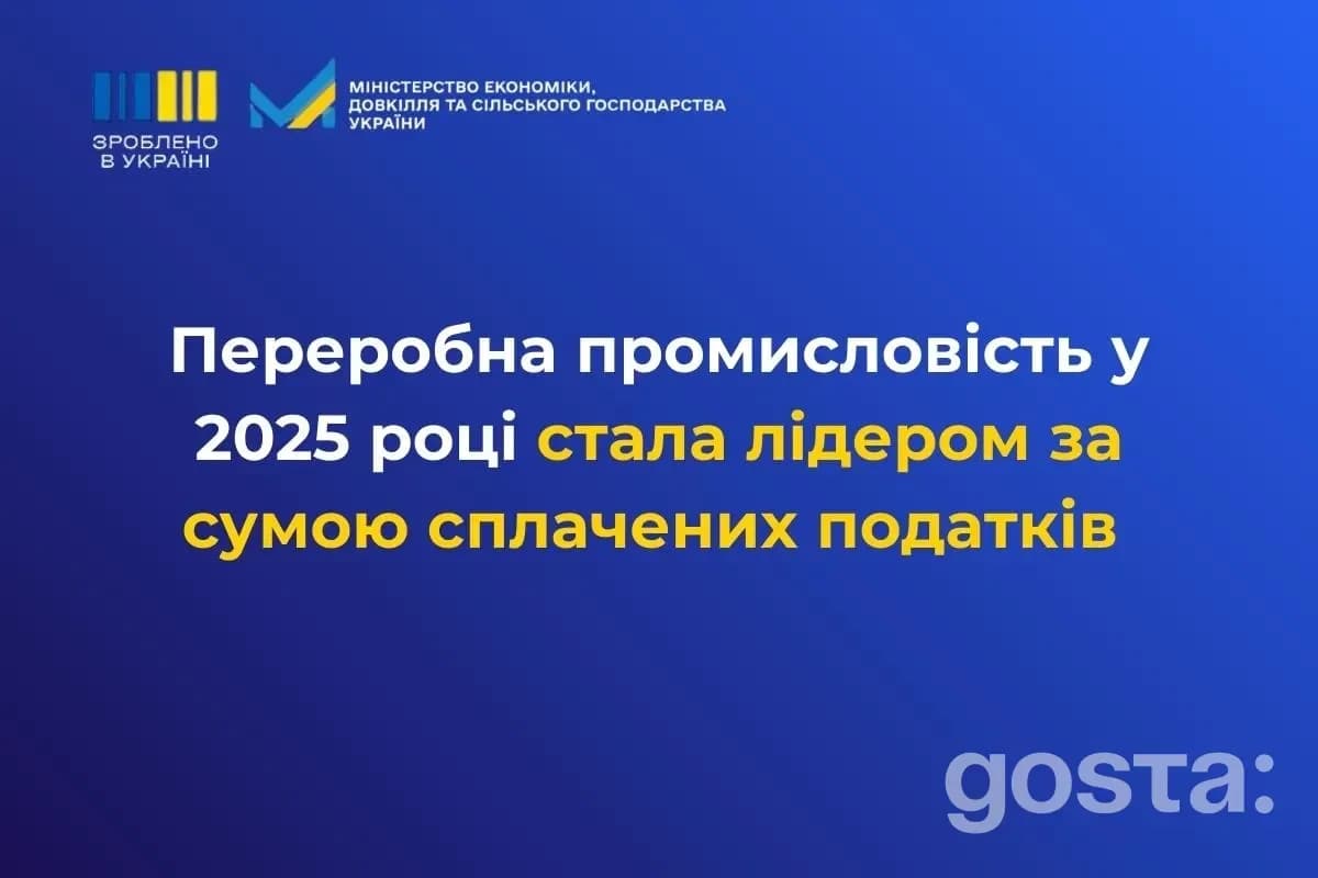 Переробна промисловість у 2025 році стала лідером за податковими надходженнями в Україні.