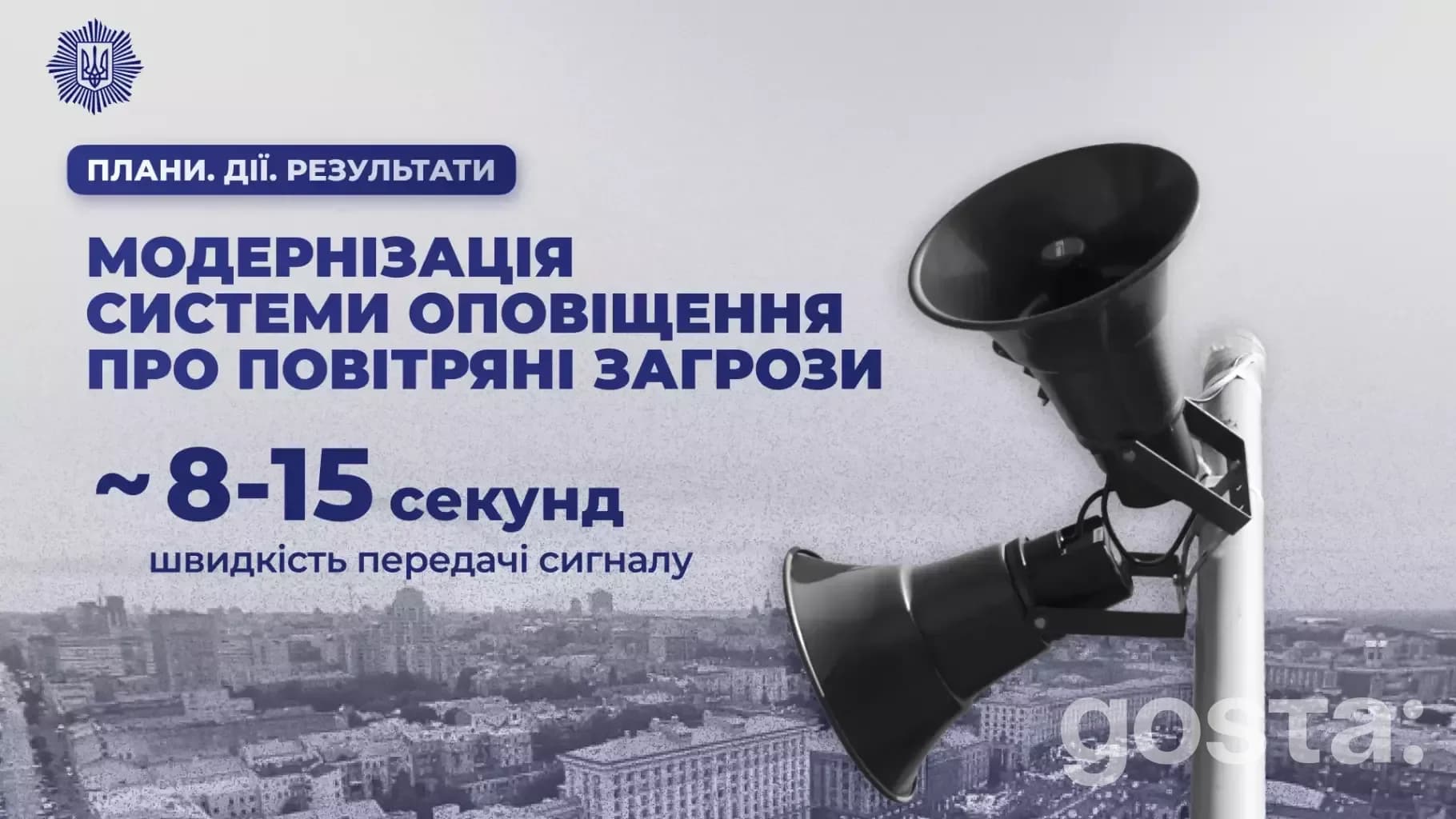 Модернізація системи оповіщення про повітряні загрози: швидкість передачі сигналу 8-15 секунд, плани, дії, результати.