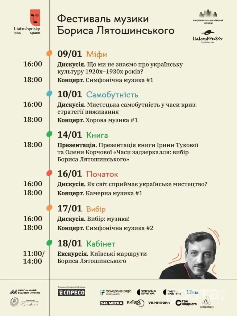 Фестиваль Бориса Лятошинського у Києві: музичні події, дискусії та унікальні екскурсії (9-18 січня 2026).