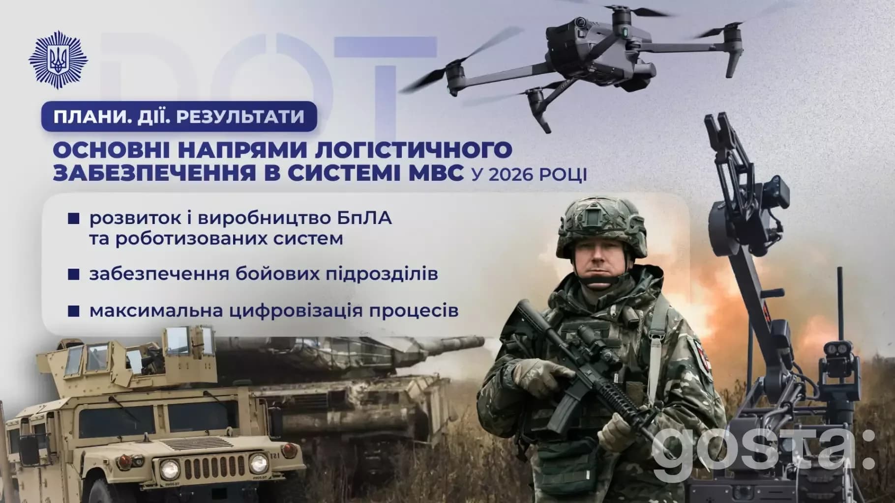 Alt text: Міністр Ігор Клименко презентує плани логістичного забезпечення МВС України на 2026 рік, з акцентом на техноло