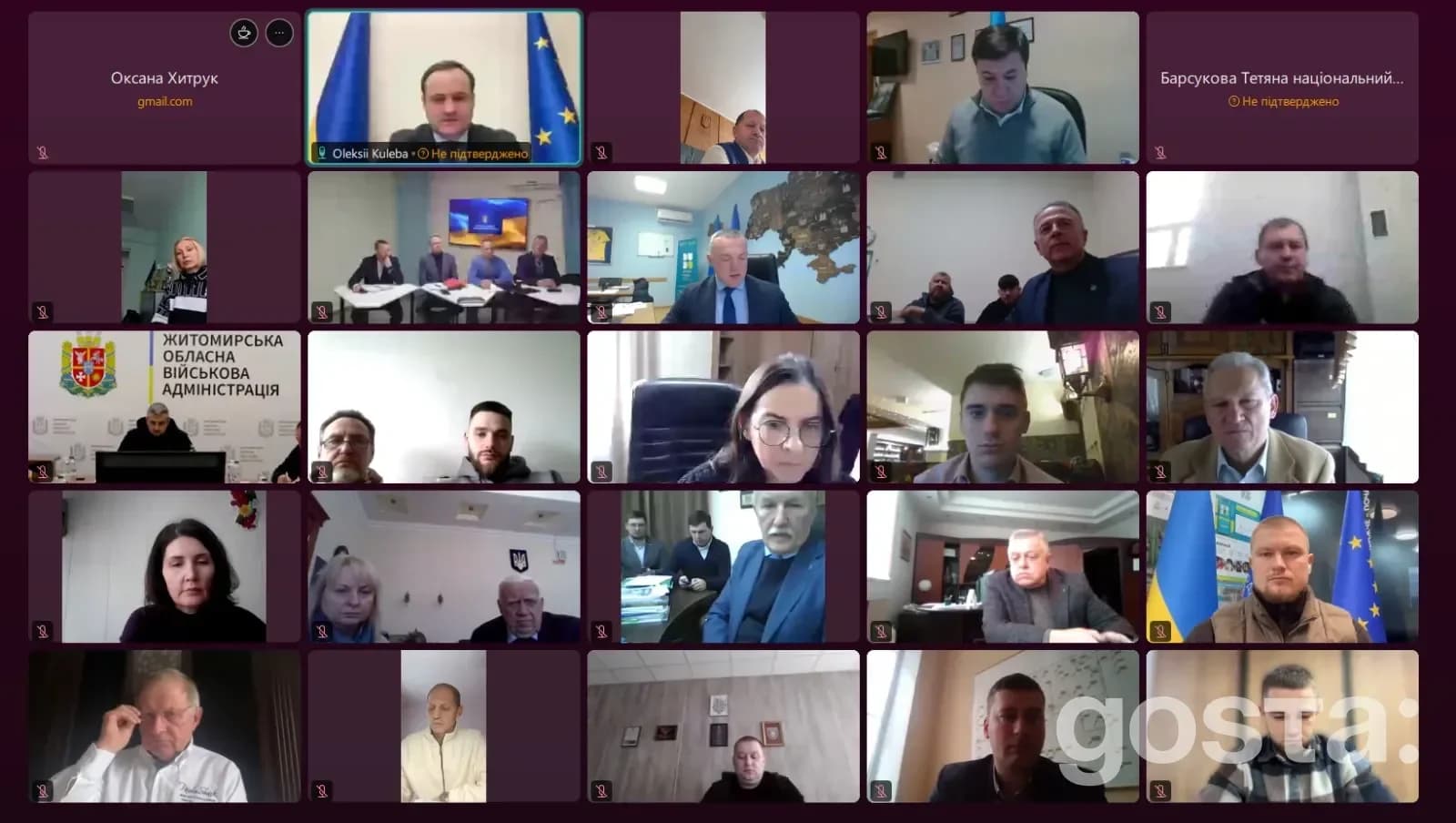Учасники онлайн-наради з питань розвитку студентського спорту у форматі відеоконференції зі спільниками з України.