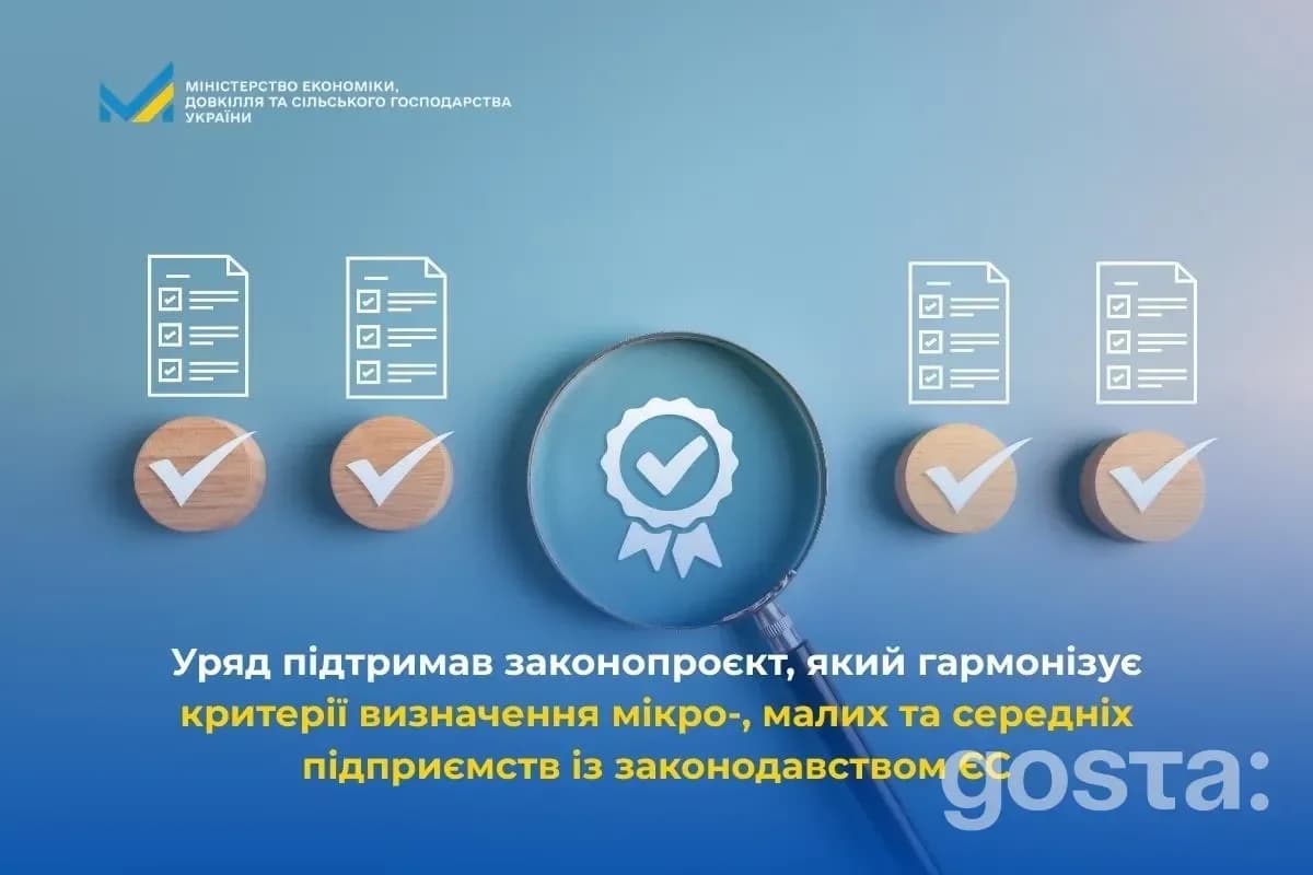 Уряд підтримав законопроєкт гармонізації критеріїв визначення МСП із законодавством ЄС, спрощуючи доступ до ресурсів.