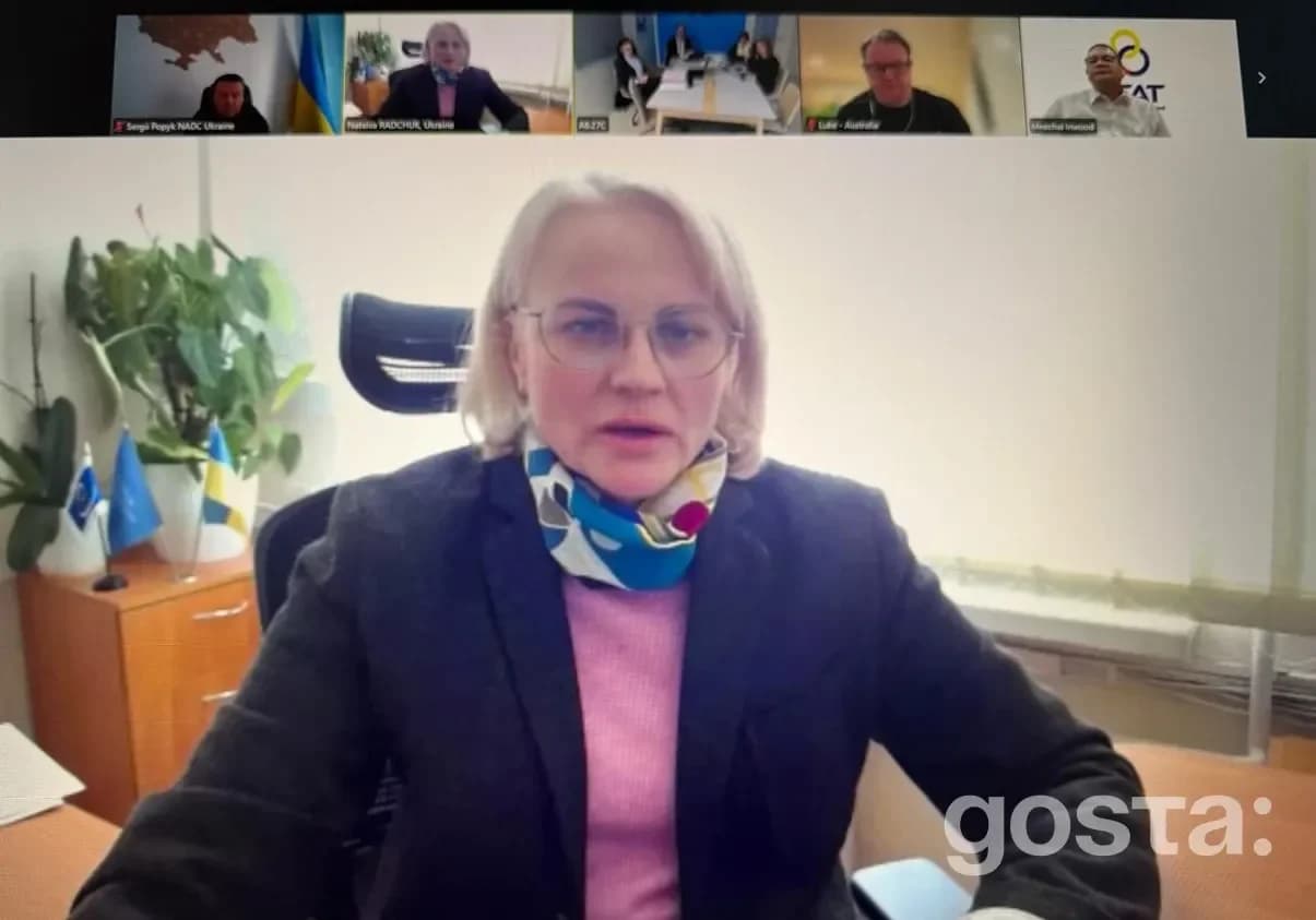Засідання OneVoice під головуванням України обговорює антидопінгову політику. Виступ Наталії Радчук, лютий 2023.