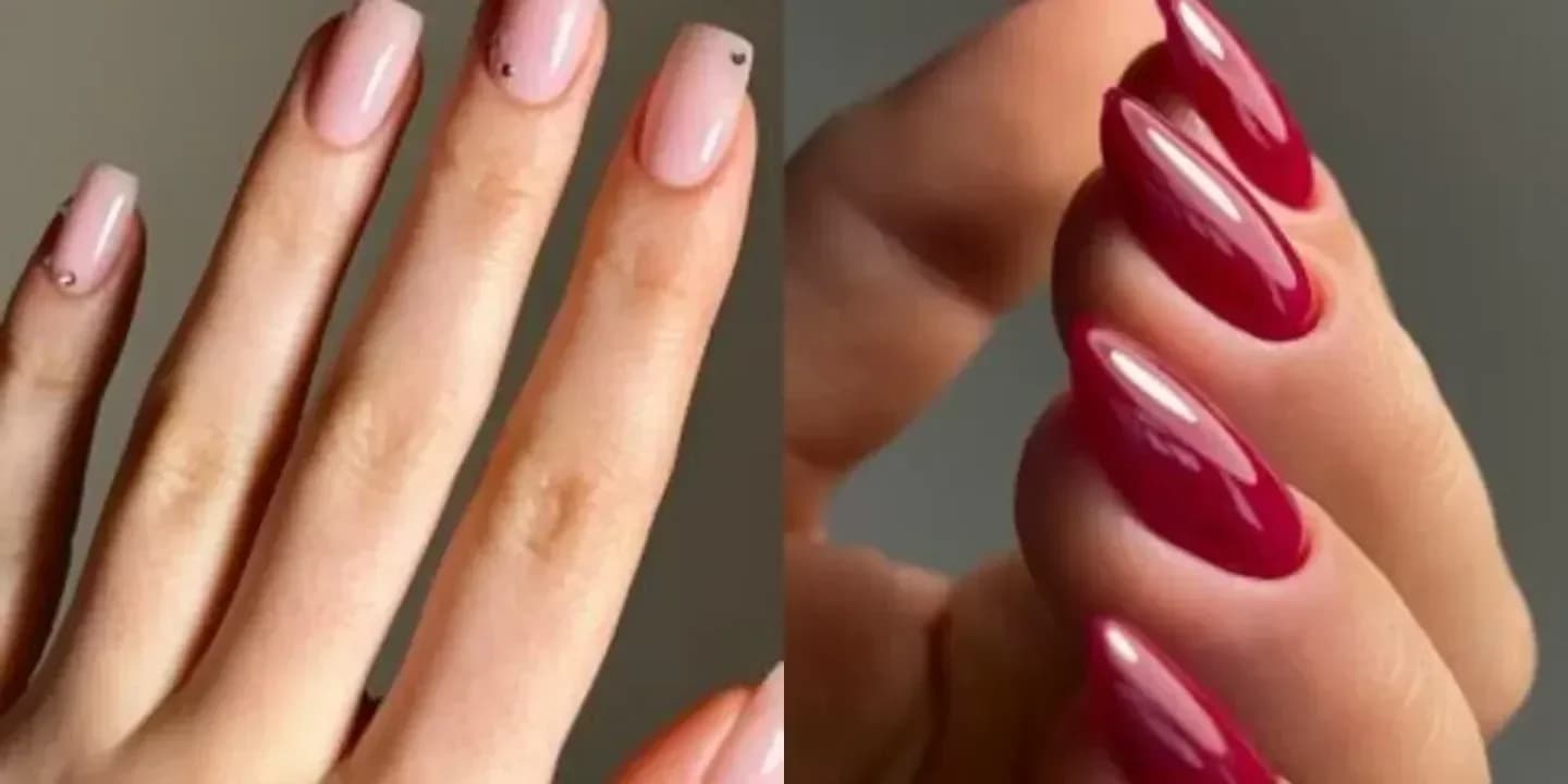 Нюдовий та червоний жіночий манікюр — універсальні відтінки від PIED-DE-POULE