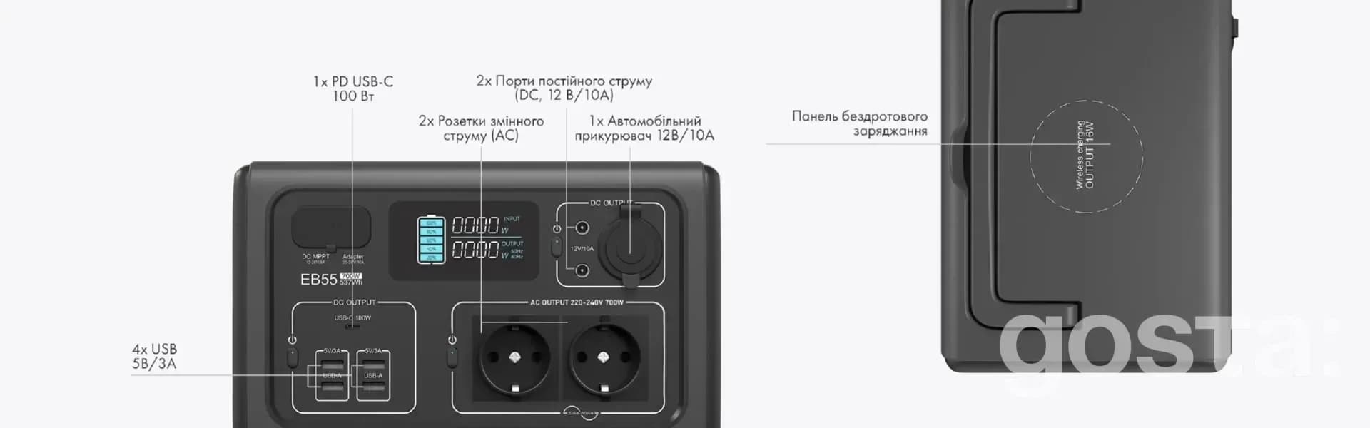 PowerOak EB55 — універсальна 537 Wh станція у сегменті до 1 кВт