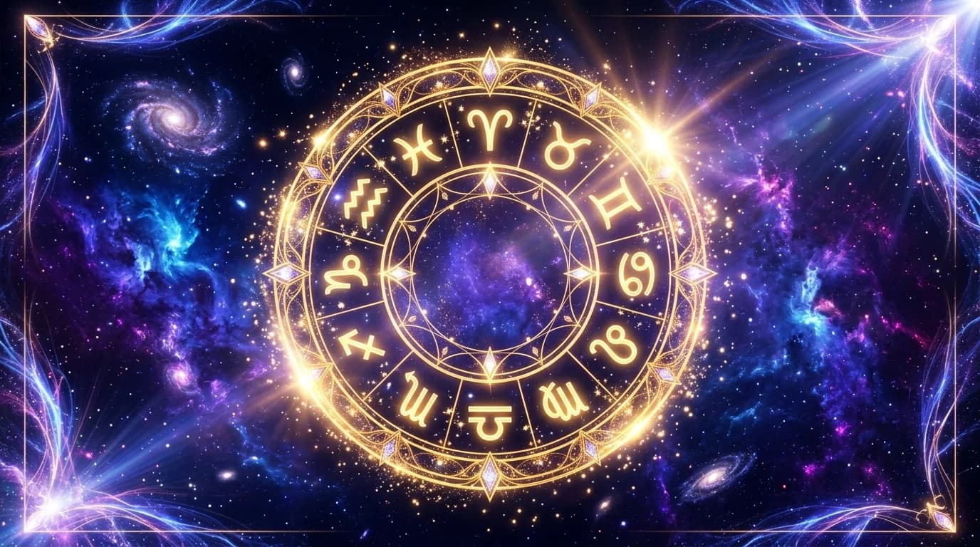Astrological composition with zodiac symbols for horoscope on May 22, 2026
