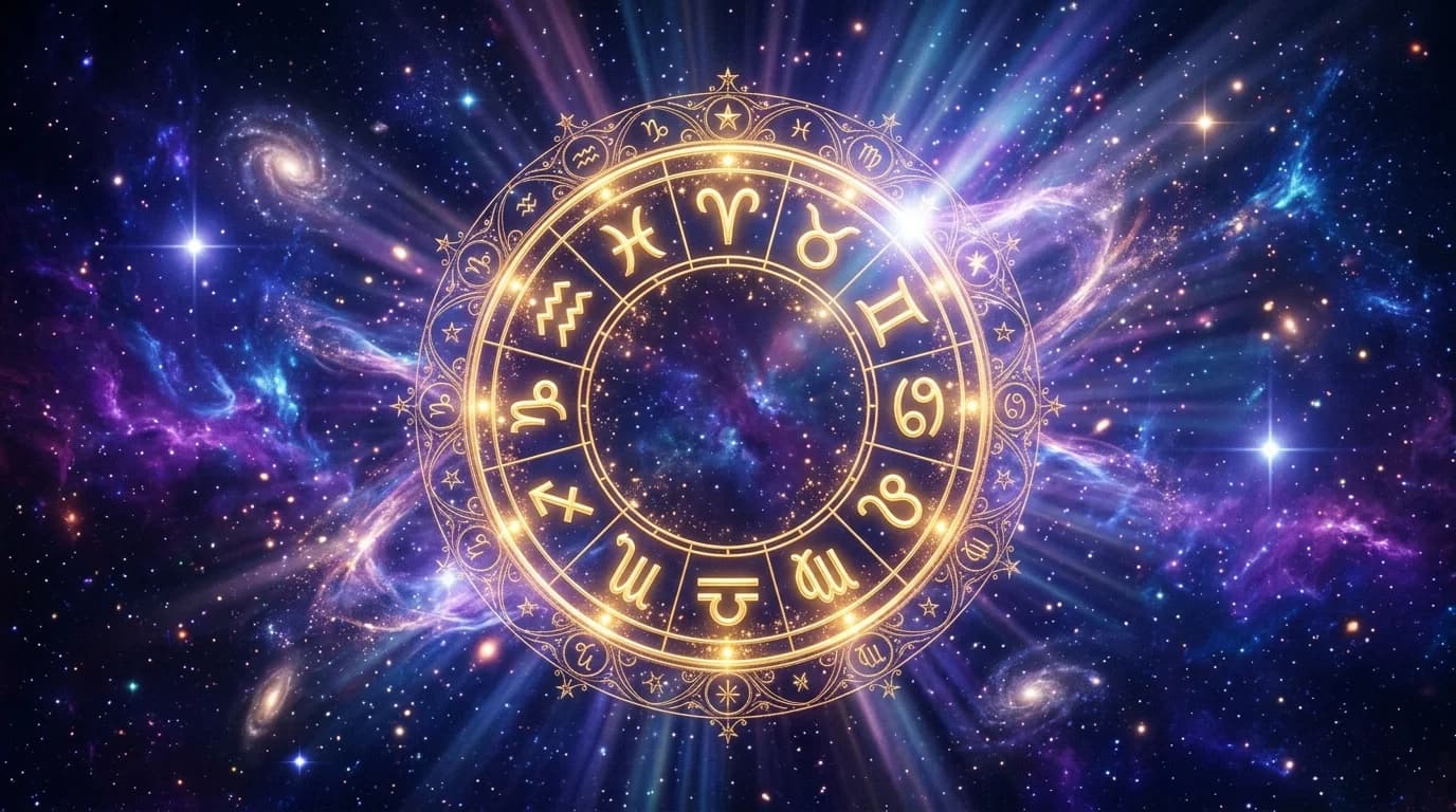 Astrological composition with zodiac symbols for horoscope on May 21, 2026