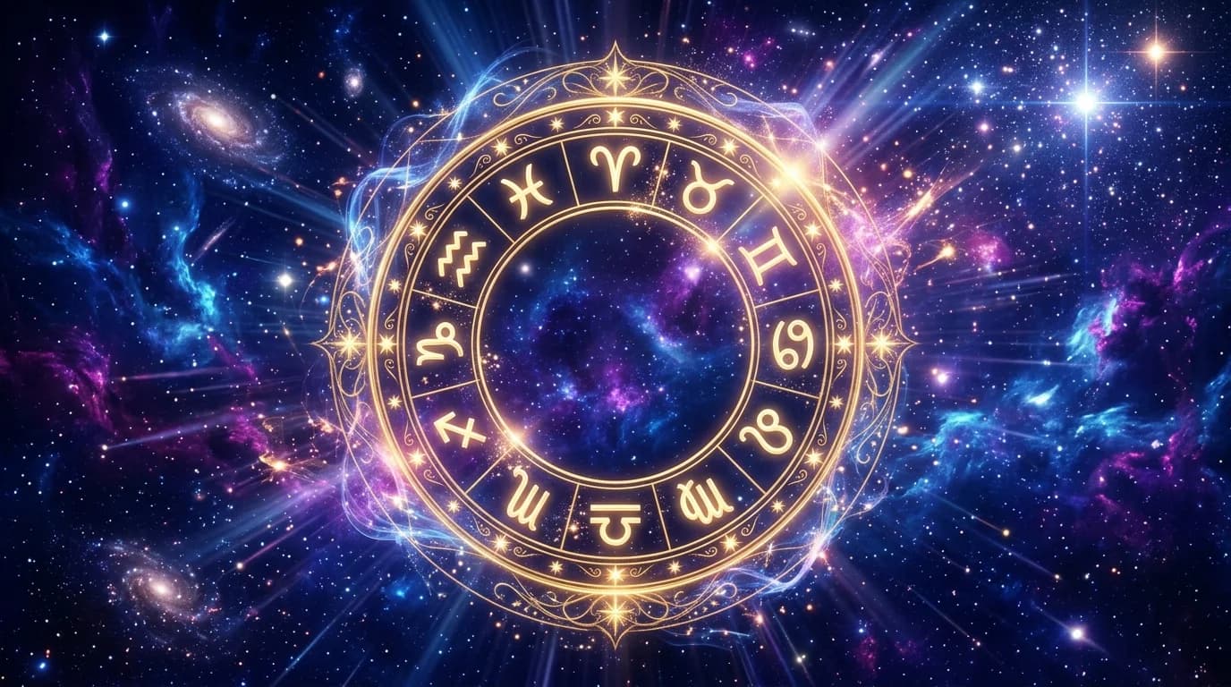 Astrological composition with zodiac symbols for horoscope on May 27, 2026