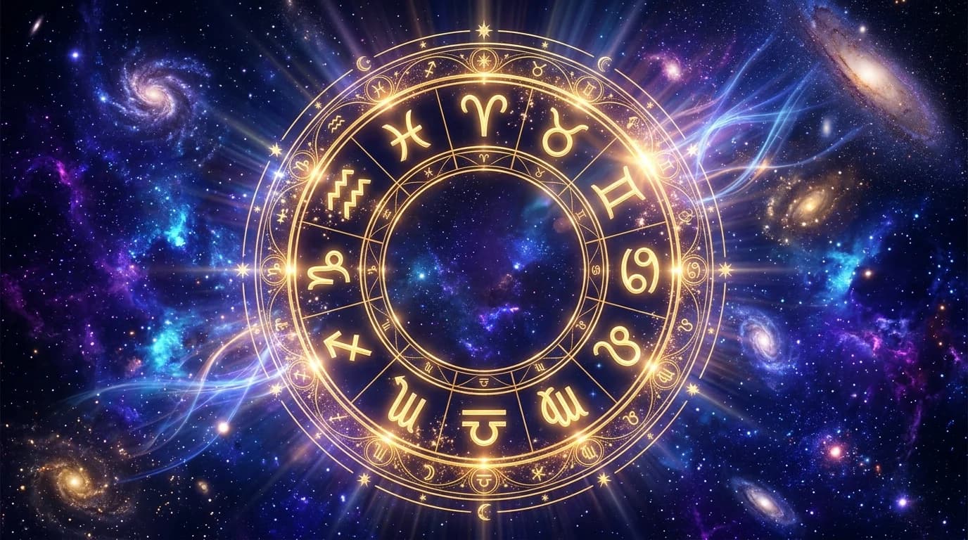 Astrological composition with zodiac symbols for horoscope on June 1, 2026