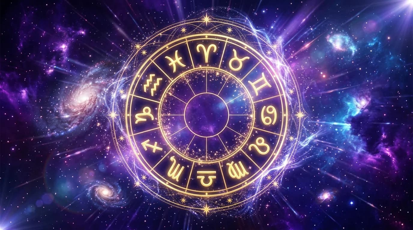 Astrological composition with zodiac symbols for horoscope on June 2, 2026
