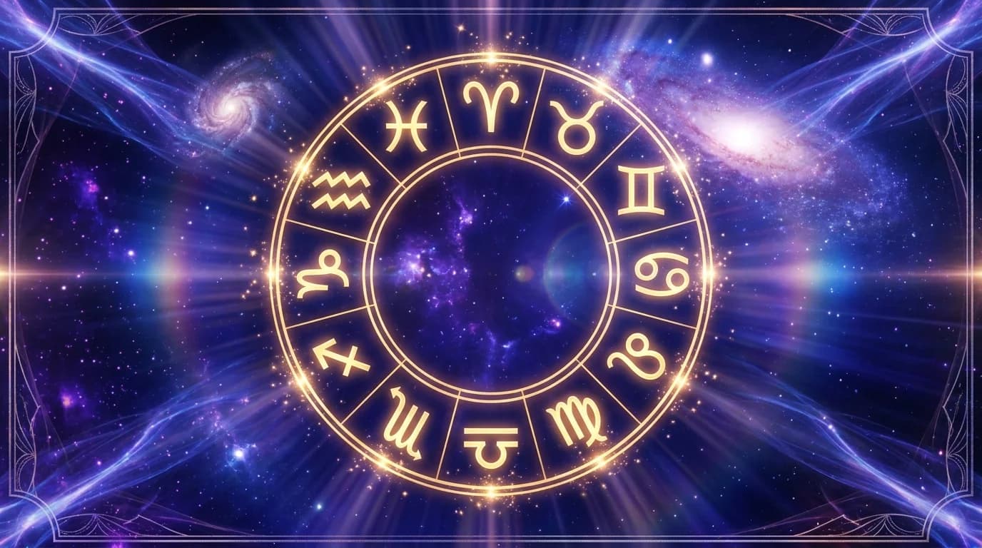 Astrological composition with zodiac symbols for horoscope on June 4, 2026
