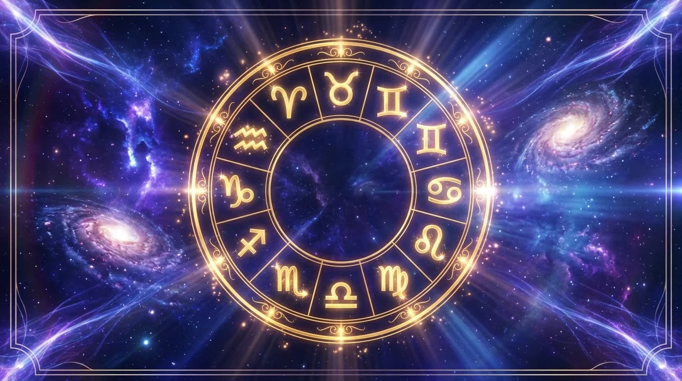 Astrological composition with zodiac symbols for horoscope on June 5, 2026