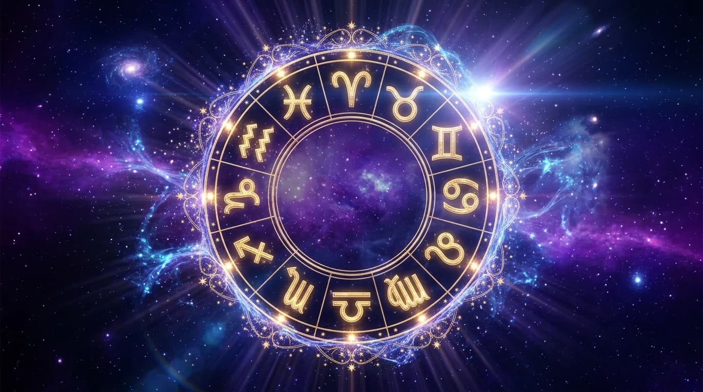 Astrological composition with zodiac symbols for horoscope on June 6, 2026