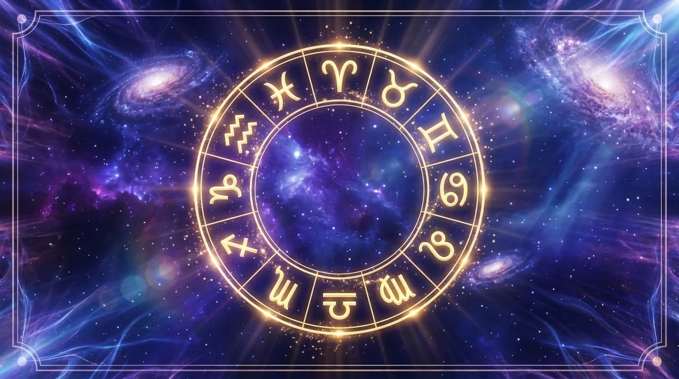 Astrological composition with zodiac symbols for horoscope on June 7, 2026