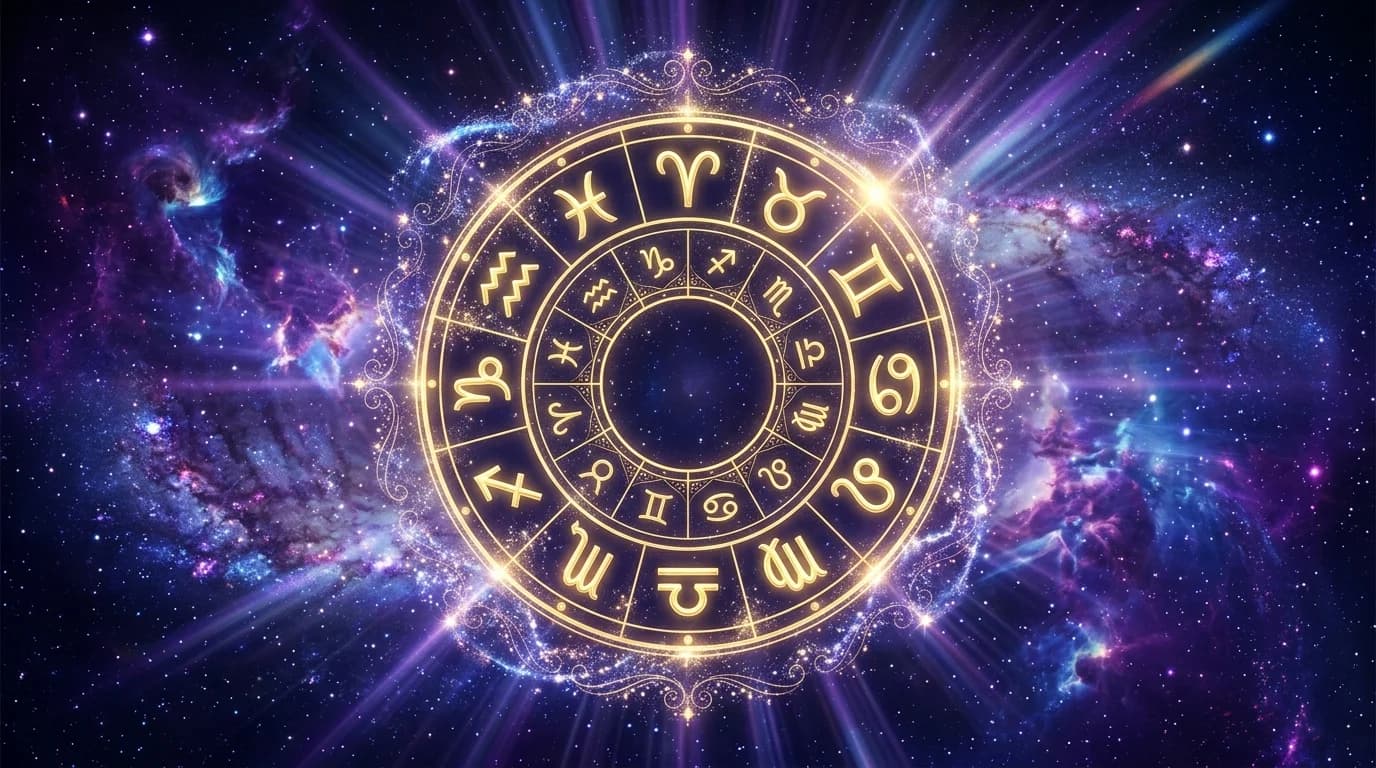 Astrological composition with zodiac symbols for horoscope on June 8, 2026