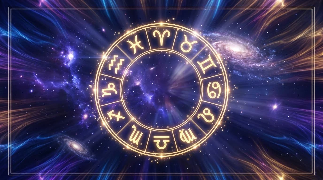 Astrological composition with zodiac symbols for horoscope on June 12, 2026