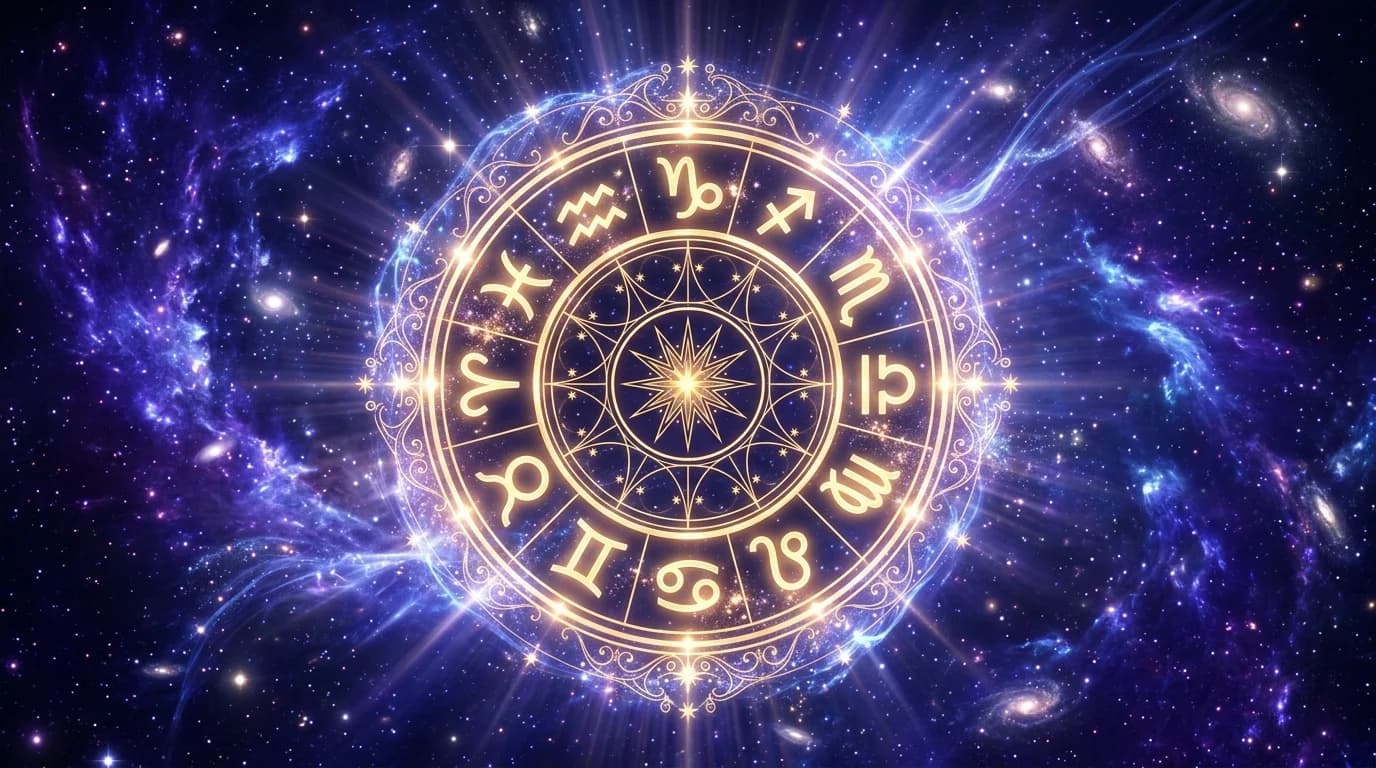 Astrological composition with zodiac symbols for horoscope on June 15, 2026