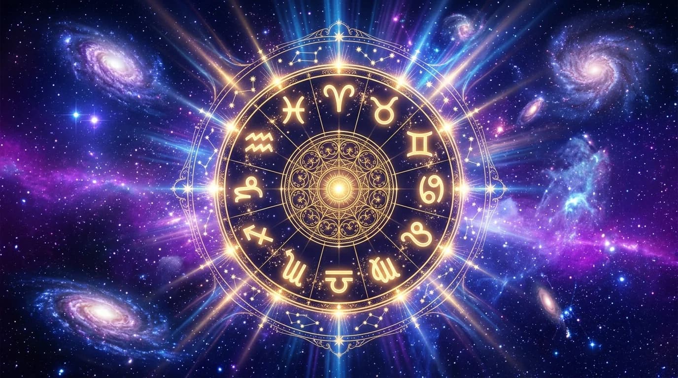 Astrological composition with zodiac symbols for horoscope on June 17, 2026