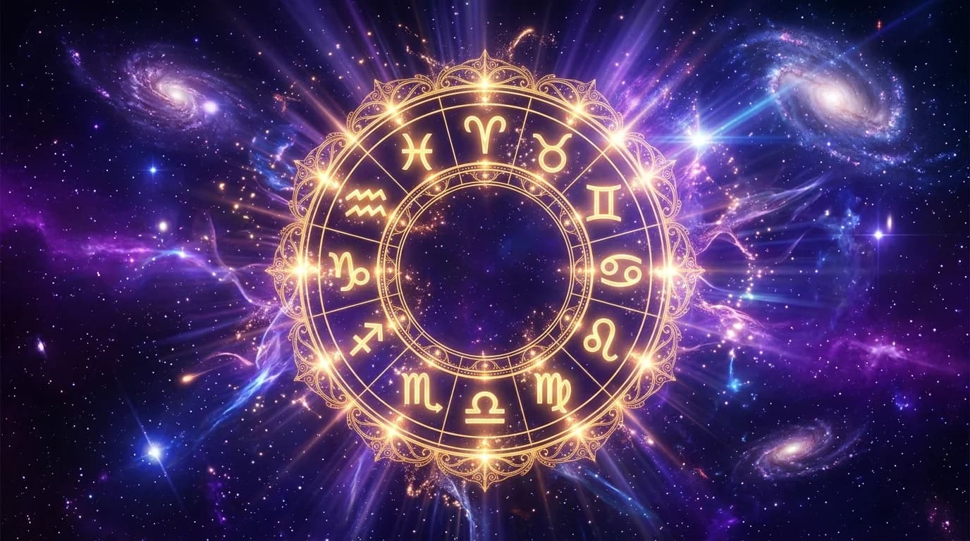 Astrological composition with zodiac symbols for horoscope on June 20, 2026