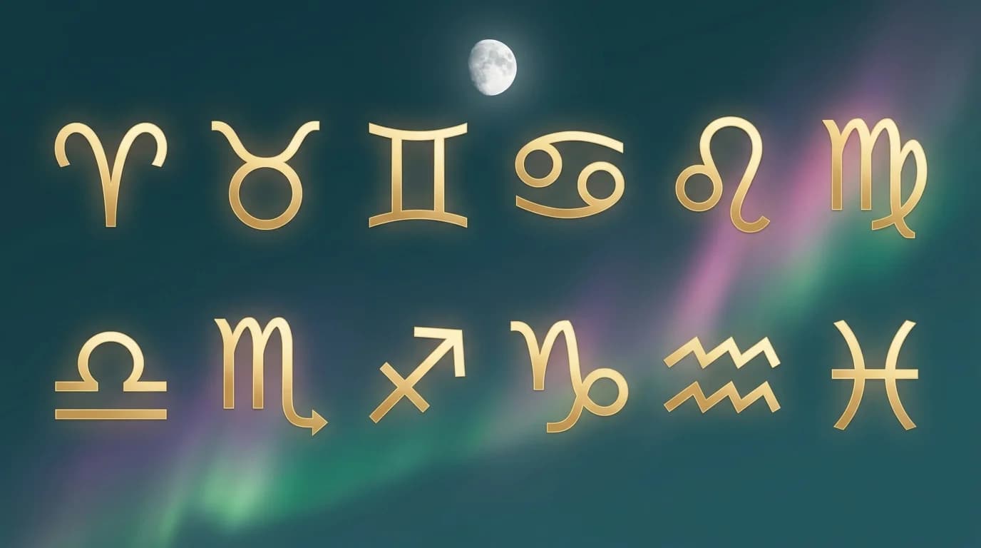 Astrological composition with zodiac symbols for horoscope on June 24, 2026