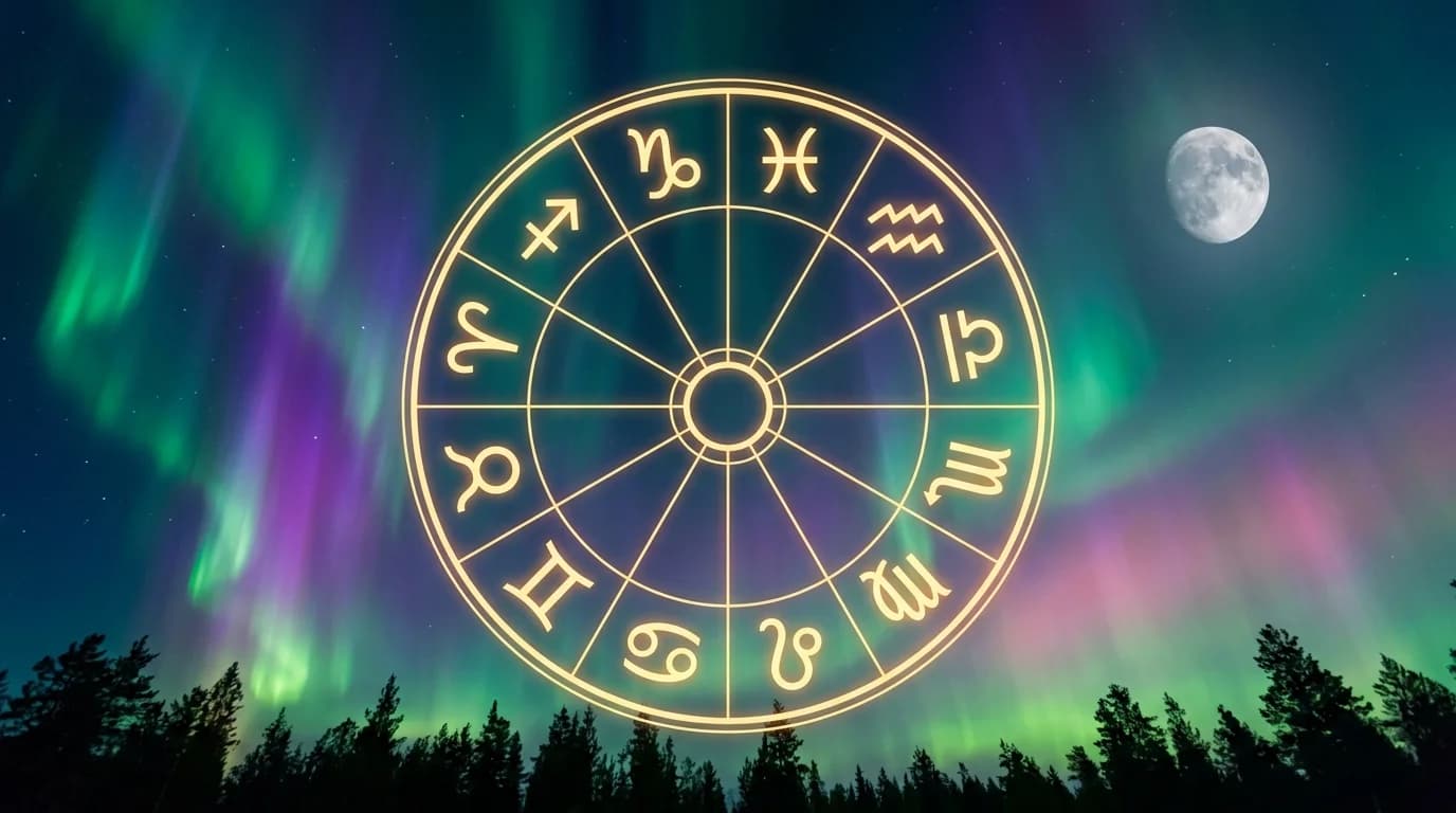 Astrological composition with zodiac symbols for horoscope on July 4, 2026