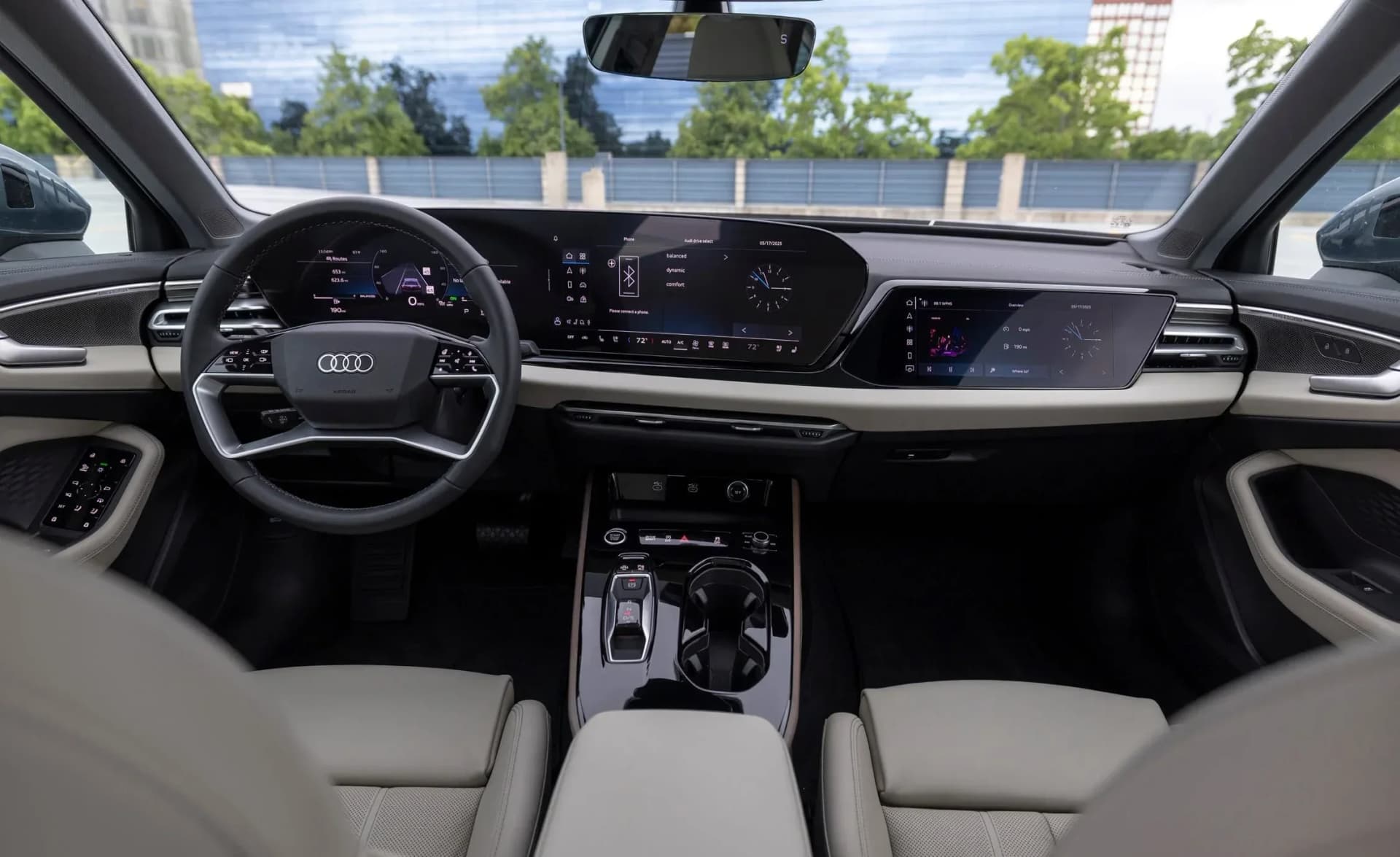 Audi A5 interior featuring large touchscreen replacing traditional physical buttons