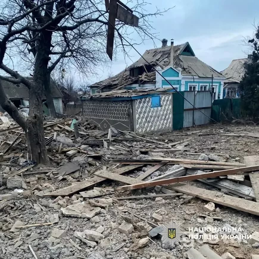 Destruction aftermath from Russian drone strikes in Kharkiv, showcasing damaged homes and debris in the residential sect
