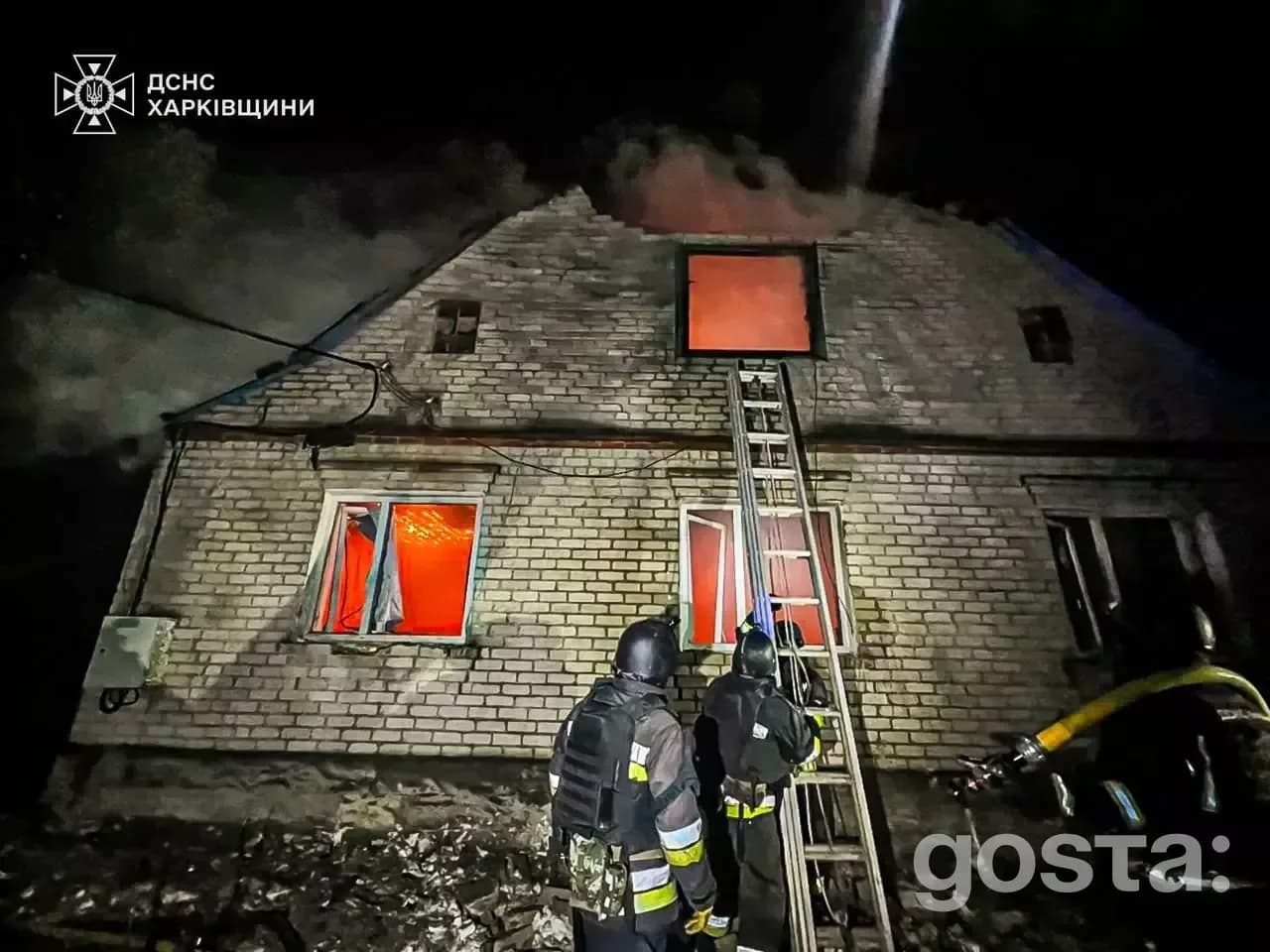 Emergency services respond to a fire caused by drone strikes in Kharkiv, Ukraine, highlighting the impact of attacks.