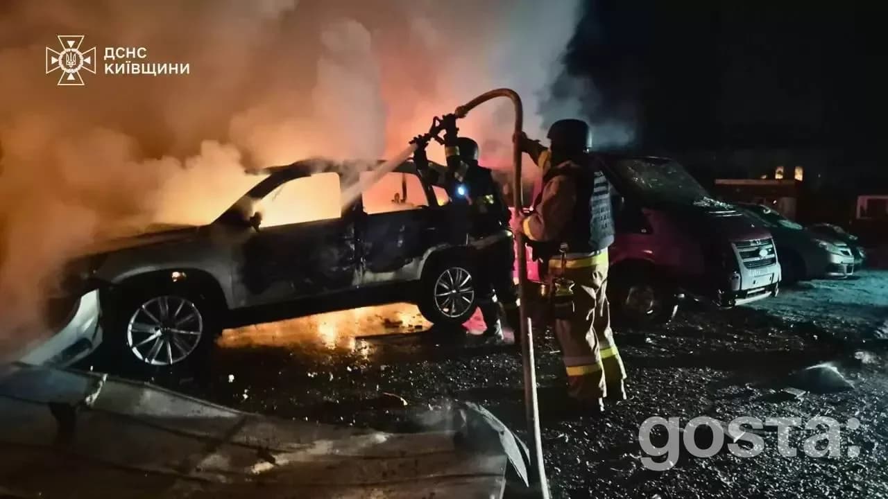 Emergency services tackle a fire resulting from a Russian attack in Kyiv, highlighting the devastating aftermath and res