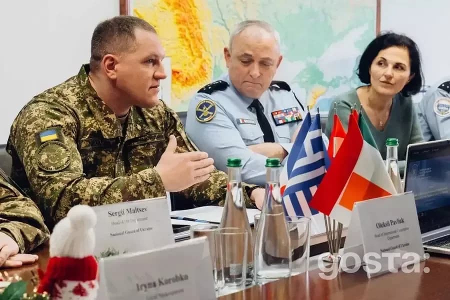 High-level meeting discussing EU integration and collaboration between Ukraine's National Guard and French Gendarmerie.